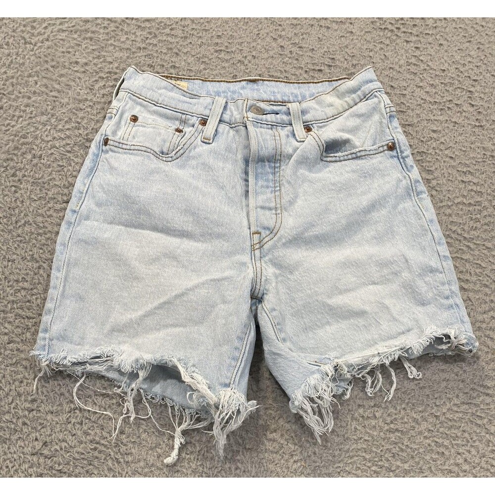 Levi's 501 Denim Shorts Womens W25 Blue Cut-Off Distressed Raw Hem High Rise
